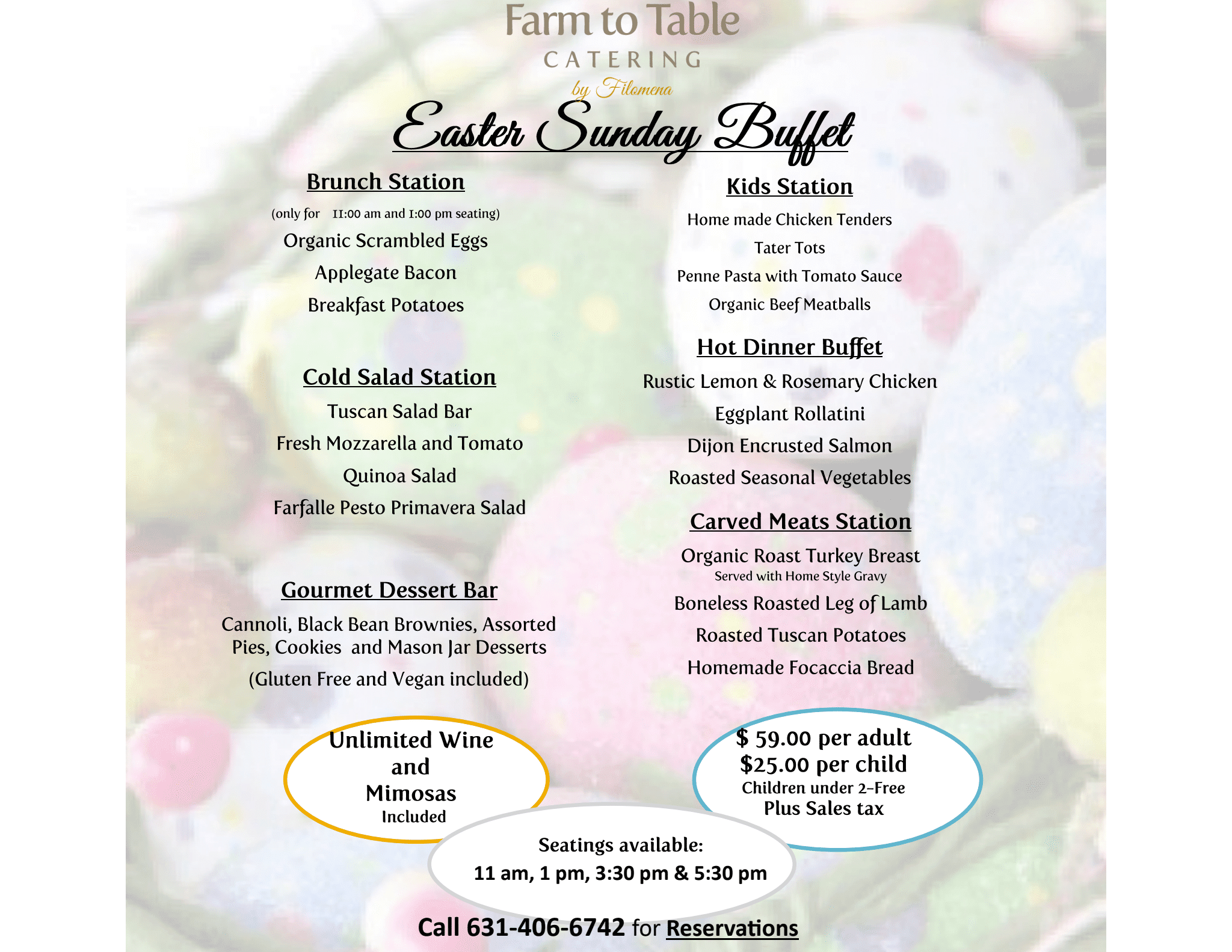 Easter Sunday Brunch 2022 1100 AM Farm to Table by Filomena